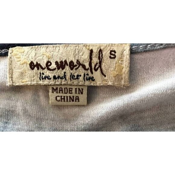 One World S Navy Blue-Gray Striped Tie-Dye Scoop Neckline Rayon Cap Sleeve Tee - Picture 6 of 6